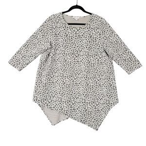 JOAN VASS Gray Leopard Print Modal Asymmetric 3/4 Sleeve Tunic Top SIZE 3 US XL